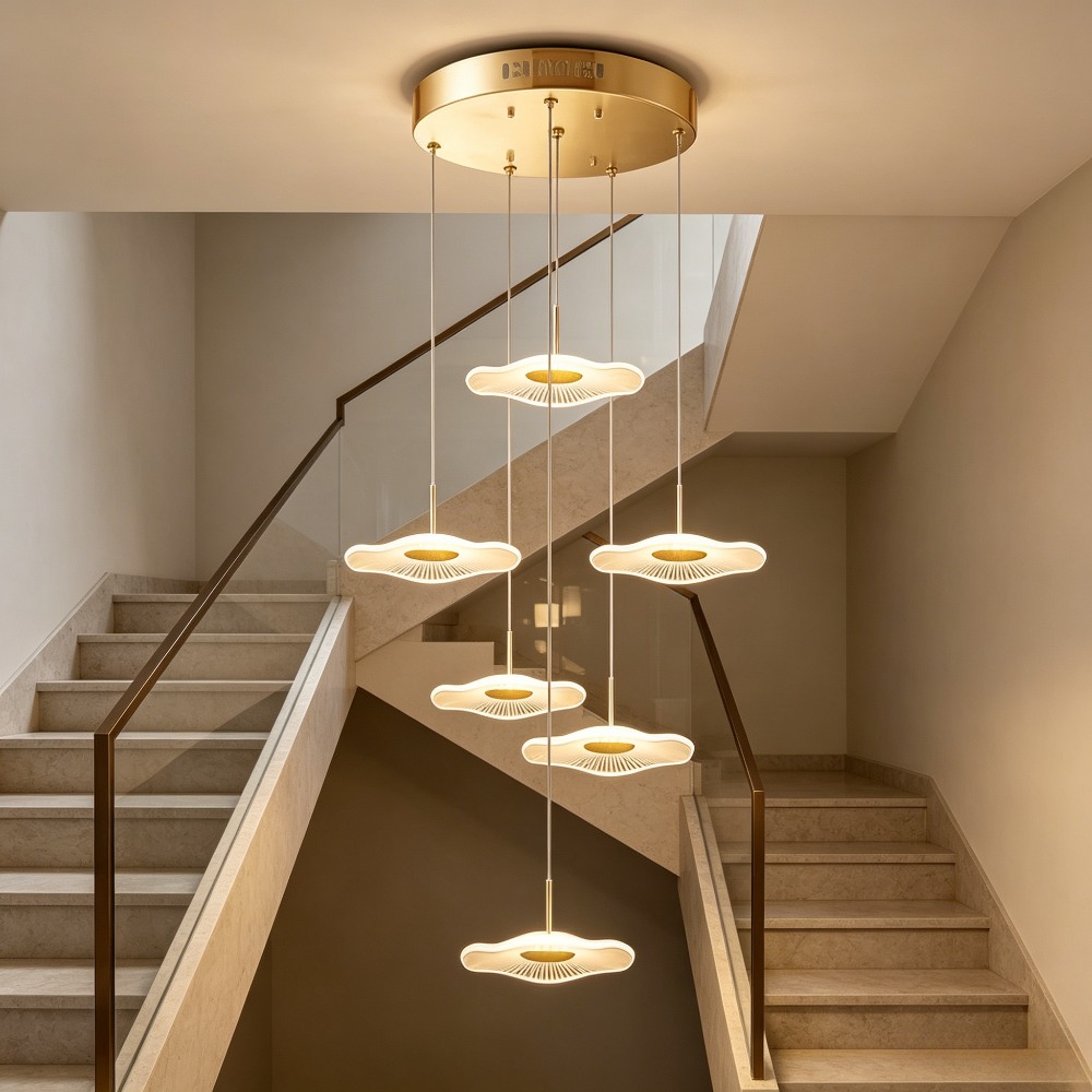Decor Lighting Floor Lamps - LED 蓮の葉ペンダントライトリビングルーム階段ロフト高層ホテルモダンな家の装飾サスペンションランプゴールド