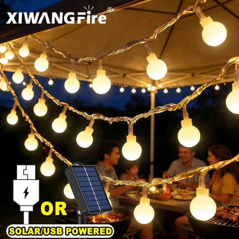 Lighting Decoration Outdoor - 3-10M ソーラー/USB/バッテリー式ストリングライト、フェアリーグローブボールLED、防水屋外用、クリスマス、結婚式、庭、キャンプ、テントの装飾に