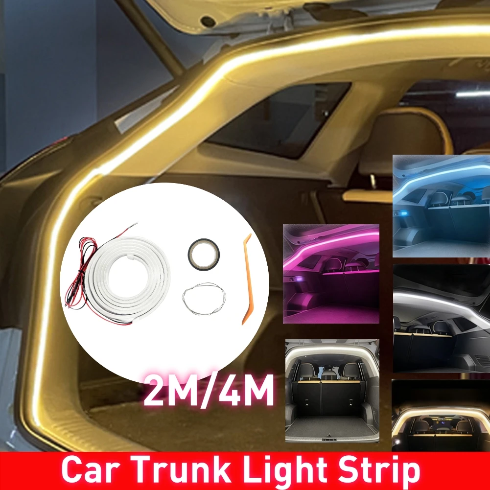 Lighting Bolt Decor - 2/4M LEDカートランクリストリップ、穴あけ不要、流れるダイナミックライトストリップ、車のトランクアンビエント照明ストリップ、トラックのトランク装飾用