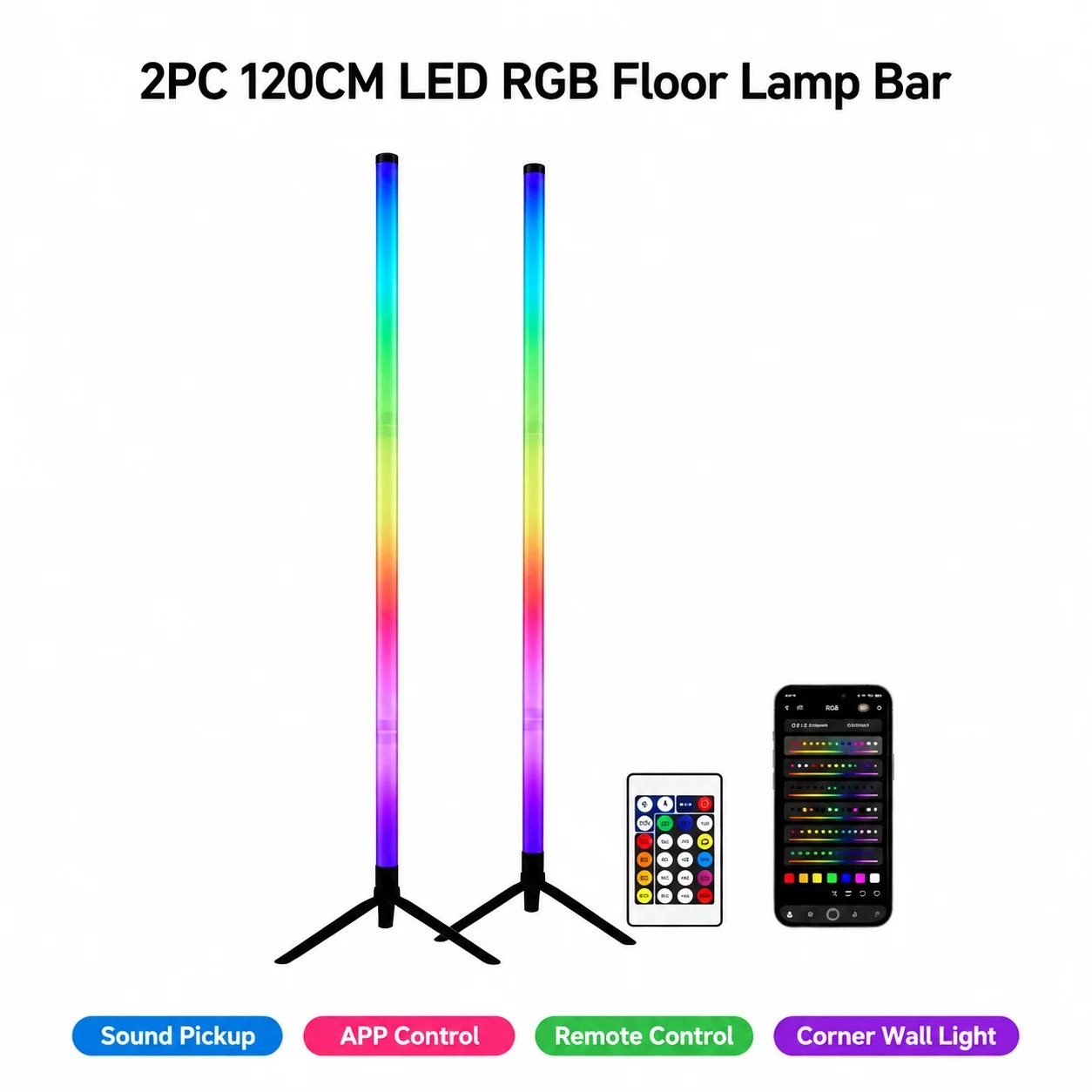 Decor Lighting Floor Lamps - 2パックRGB LEDコーナーフロアランプ、120CMサウンド起動ライトバー、ゲームルーム寝室装飾用アンビエント照明