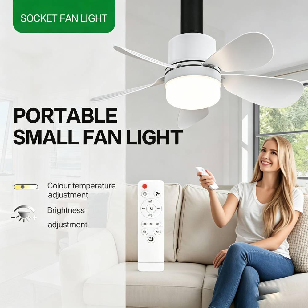 Home Lighting And Decor - リモコン付きソケットファンライト、LED付き小型シーリングファン、E26/E27+B22コードレスライトスクリューファン（キッチン、寝室、小部屋用）