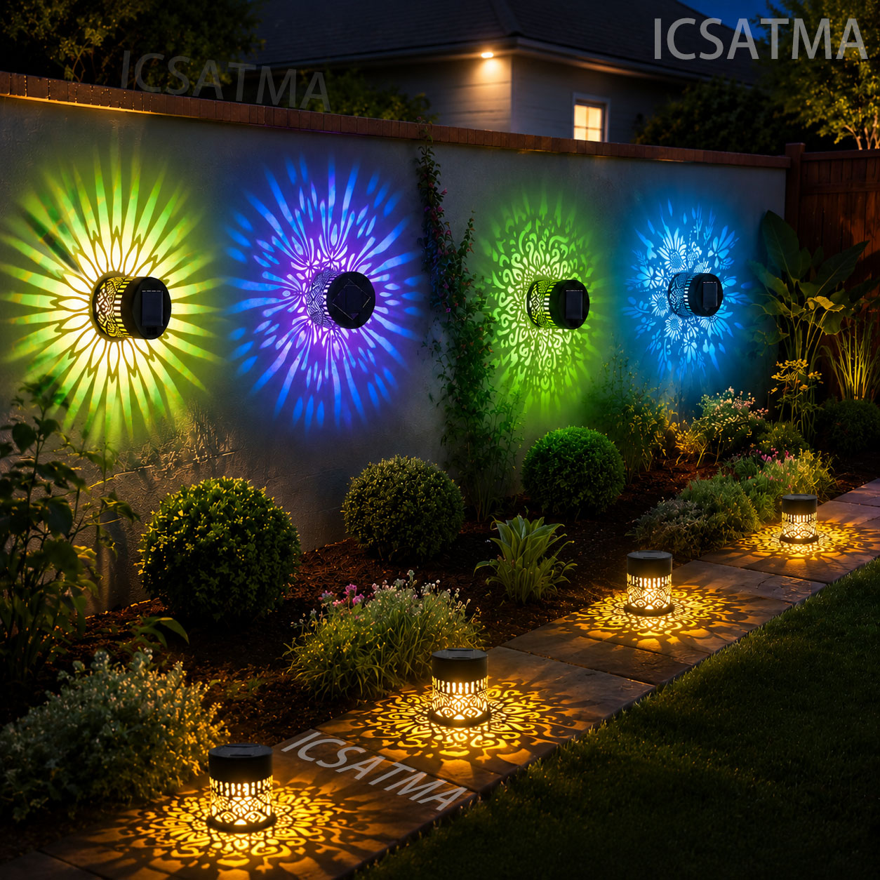 Lighting Decoration On Wall - ソーラーマンダラウォールライト LED ガーデンフェンスライト RGB カラフルな調光自動オン/オフ装飾景観照明パティオヤード用