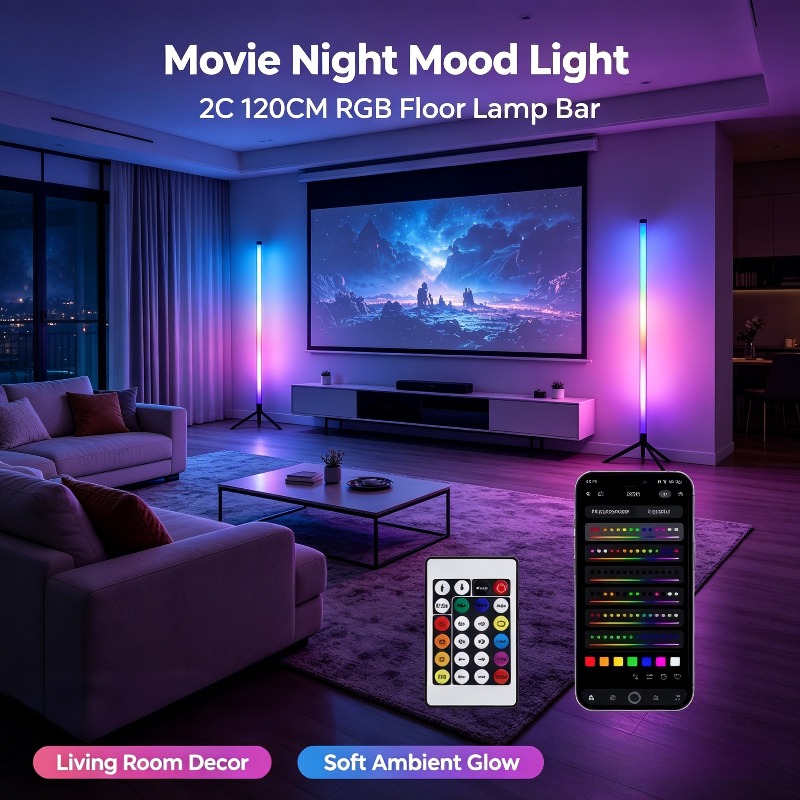 Decor Lighting Floor Lamps - 2パックRGB LEDコーナーフロアランプ、120CMサウンド起動ライトバー、ゲームルーム寝室装飾用アンビエント照明