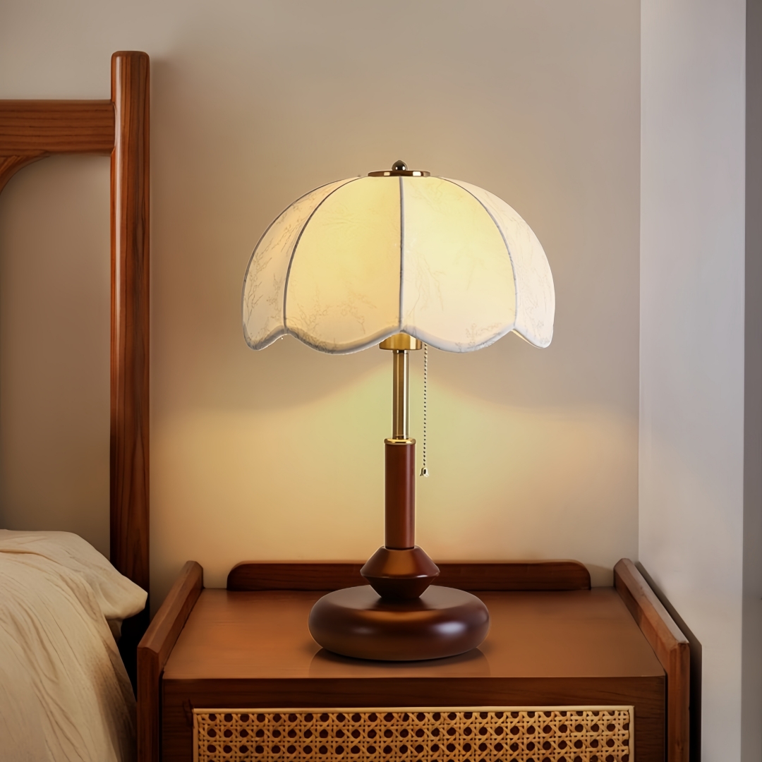 Home Lighting And Decor - ヴィンテージスカラップドームテーブルランプ寝室ナイトスタンド書斎玄関用プルチェーンレトロ暖かいクラシックホームアクセント装飾照明