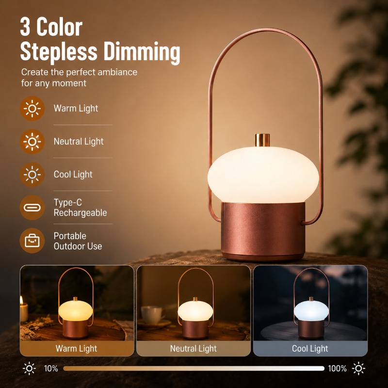 Mushroom Table Lamp - 充電式ポータブルキノコ型テーブルランプ屋外キャンプ用LEDナイトライトタッチ調光式ワイヤレスランプ寝室パティオギフト用