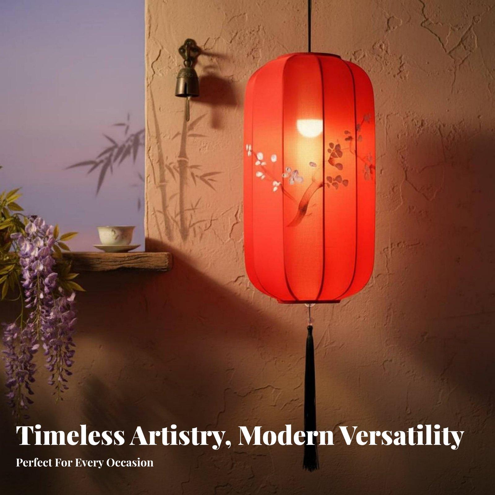 Decor Timeless Lighting - 中国デザインの防水ランタン吊り下げライト、手描きの楕円形吊り下げ装飾、屋外レストラン向け、時代を超えたファブリック
