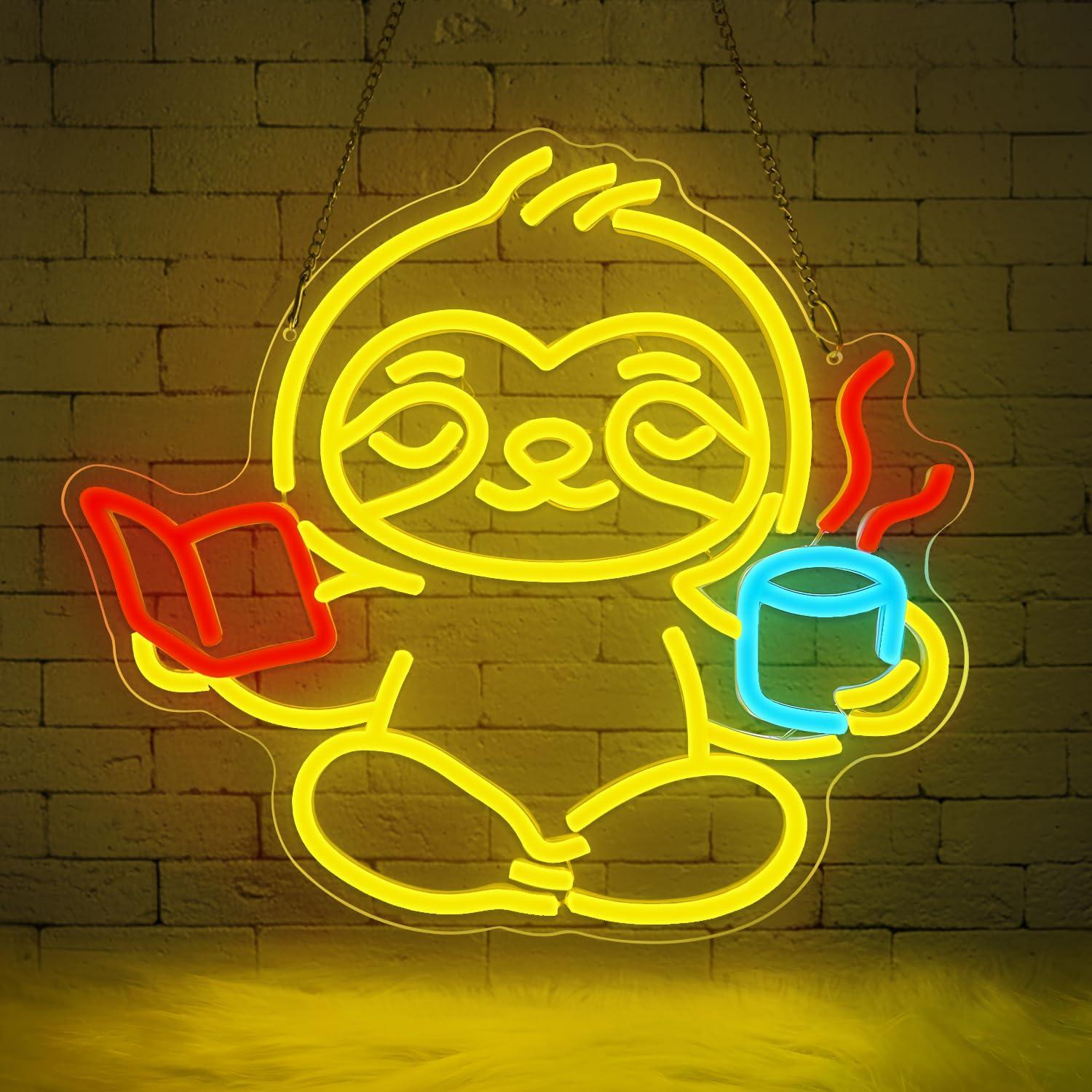 Home Lighting And Decor - ナマケモノのネオンサインUSB調光LEDライト、寝室、リビングルーム、ホームオフィス、子供部屋、読書愛好家のための装飾ギフト、ナイトライト
