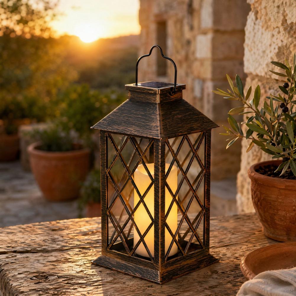 Lighting Decoration Outdoor - レトロソーラーランタン、屋外ソーラーキャンドルランタン、吊り下げループ付き防水ソーラーガーデンライト、庭用装飾ライト