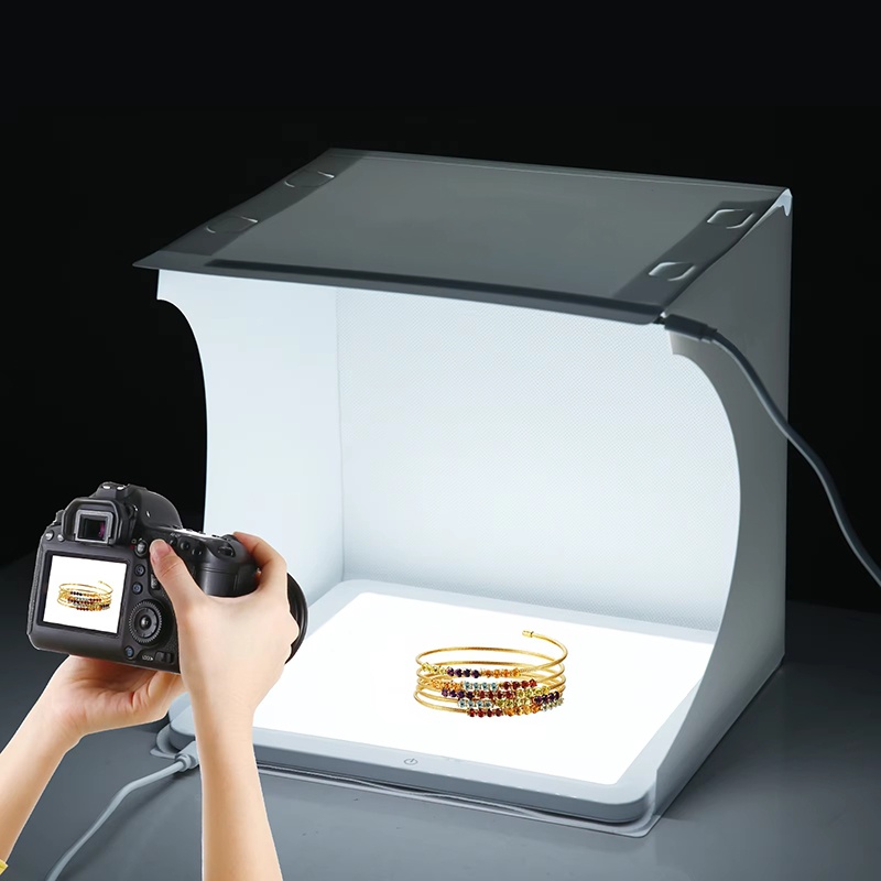 Lighting Gallery - 20cmポータブルフォトボックス写真撮影用折りたたみ式LEDライトルームフォトスタジオライトテントソフトボックス、6色背景付き、デジタル一眼レフカメラ用