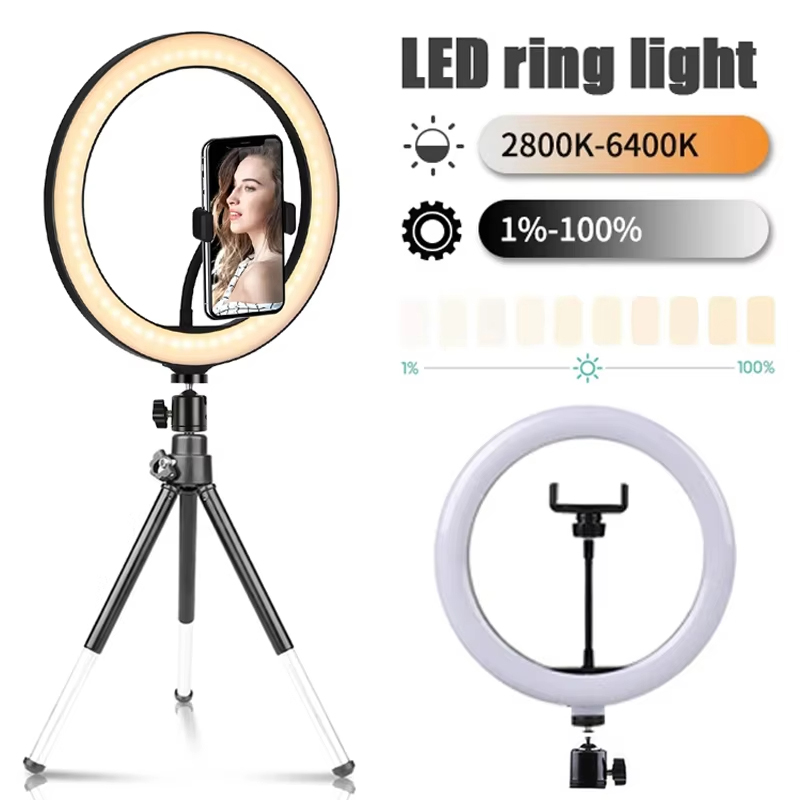 Lighting Gallery - 10インチ自撮りリングライト写真撮影用フィルライトLEDリングランプ明るさ調整可能ランプライブストリーミングアクセサリーカメラフィルライト