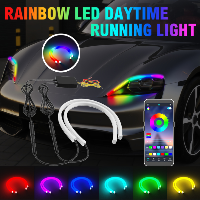 Lighting Bolt Decor - 2個セット 30/45/60cm DRL 車用LEDデイタイムランニングライト APP制御 RGB