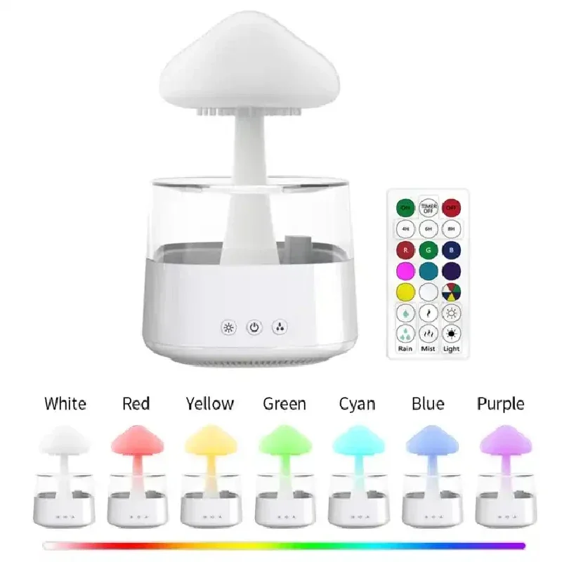 Mushroom Table Lamp - 雲と雨滴加湿器 カラフルなキノコの雨林アロマセラピーマシン 家庭用雨雲風景LEDテーブルランプ