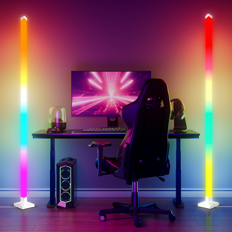 Decor Lighting Floor Lamps - RGB調光スマートスタンディングLEDフロアランプ、モダン装飾USB電源式コーナー照明、音楽同期機能付きホワイトシェード