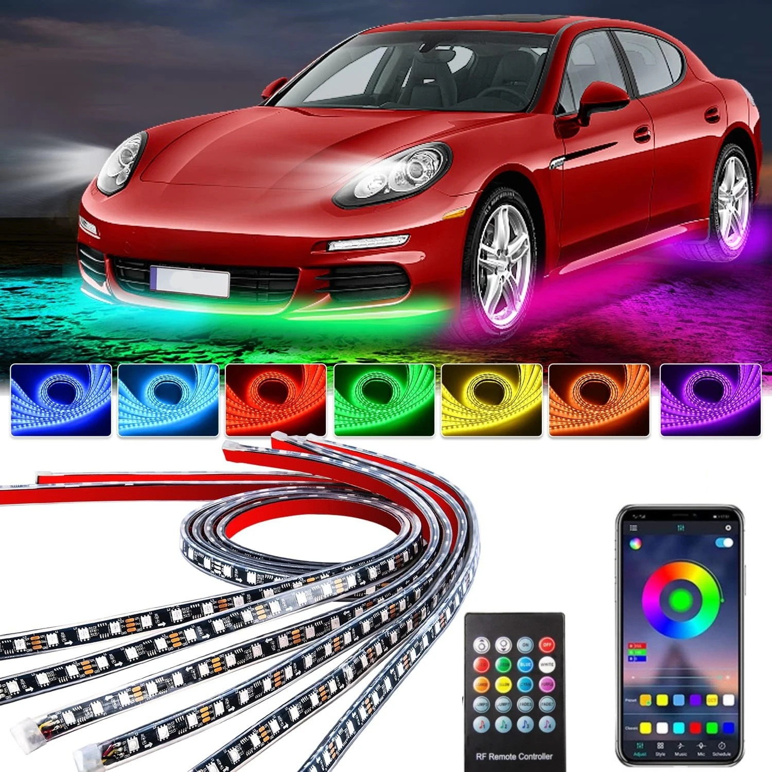 Lighting Bolt Decor - 車の下に配置されるLEDネオンランプ,車の下に配置される柔軟なLEDストリップライト,アプリケーションによるリモートコントロール,RGBドリームカラー,装飾的な雰囲気ランプ