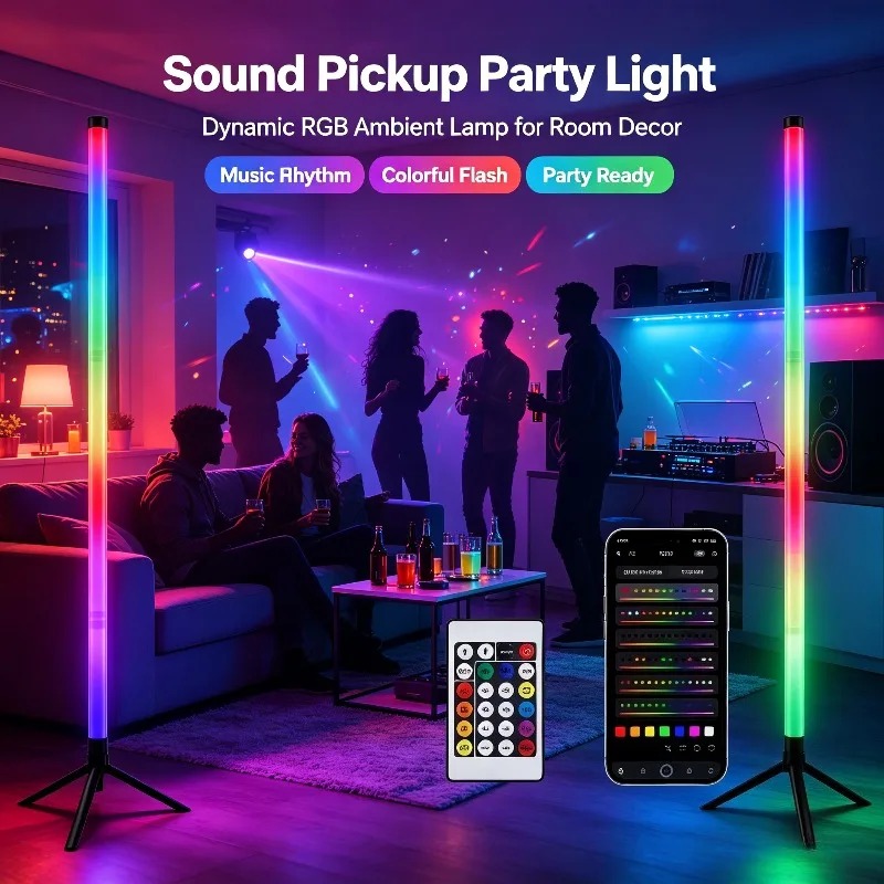 Home Lighting And Decor - 2個セット 120CM RGBフロアランプ、音に反応するLEDコーナーライトバー、ゲーミングルーム、寝室、eスポーツセットアップ用アンビエント照明