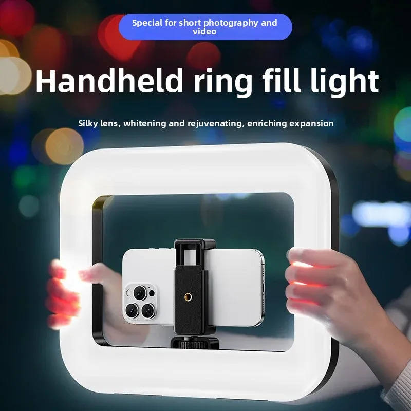 Lighting Gallery - ポータブルハンドヘルドリングLEDライト、新しいウサギケージ照明、モバイルライブ放送、自撮りライト装飾用写真撮影ランプ
