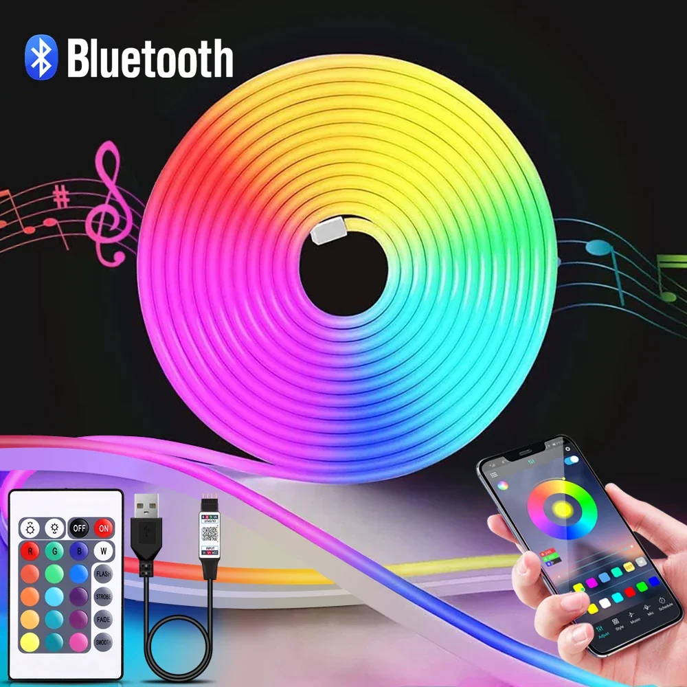Home Lighting And Decor - 1-5m RGB LEDネオンストリップライト 5V USBフレキシブルロープライト アプリリモコン