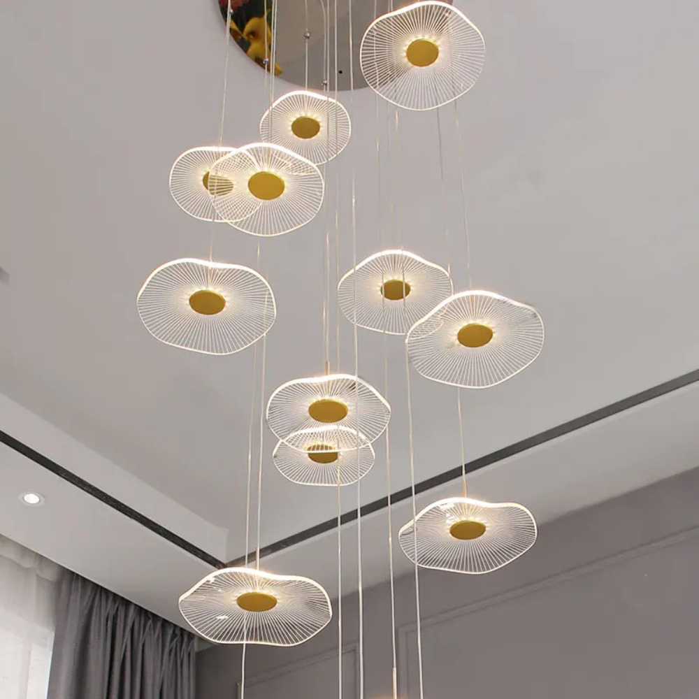 LED 蓮の葉ペンダントライトリビングルーム階段ロフト高層ホ - Decor Lighting Floor Lamps のレビューと価格