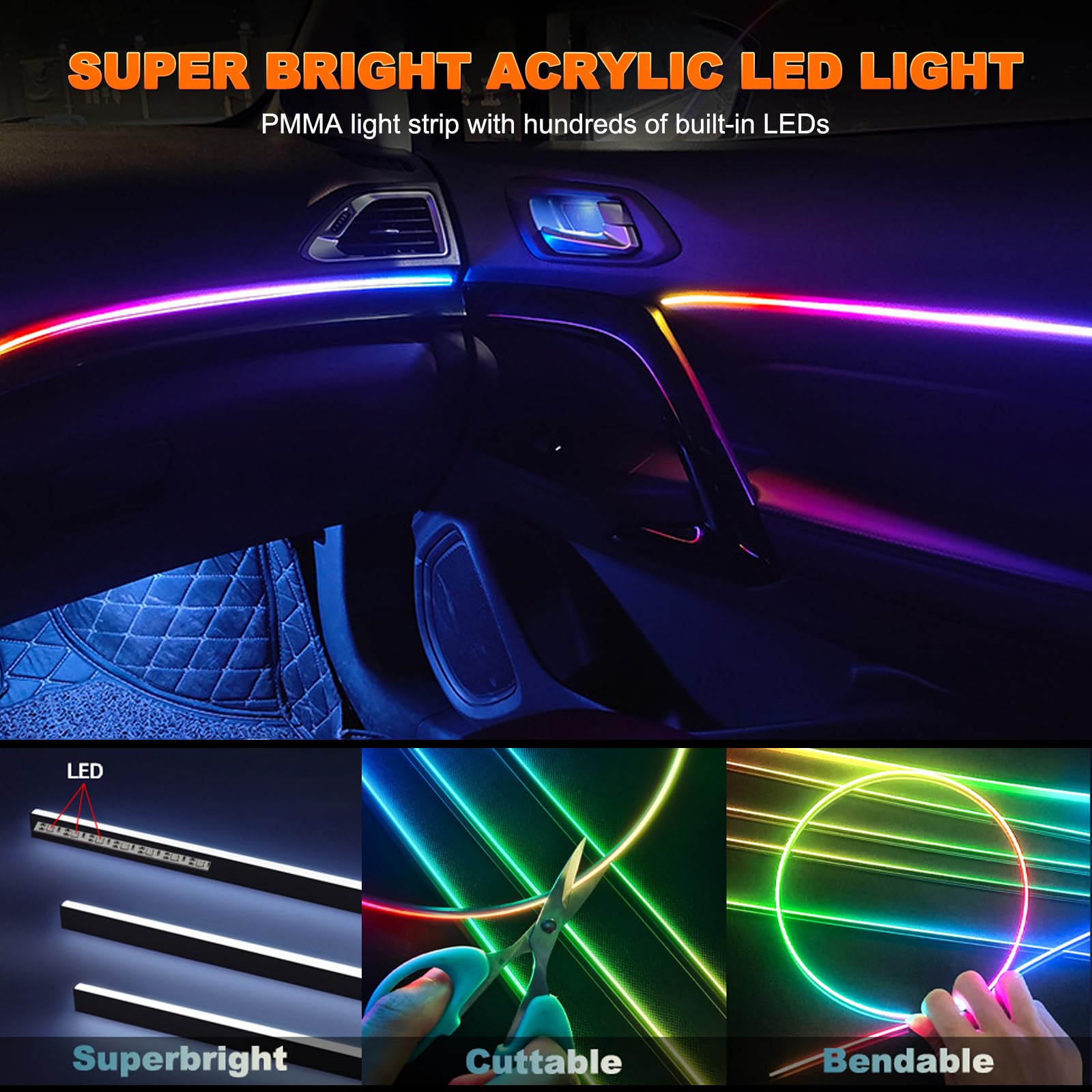 装飾的なLEDストリップライト,アクリル,車のアンビエントラ - Lighting Bolt Decor のレビューと価格