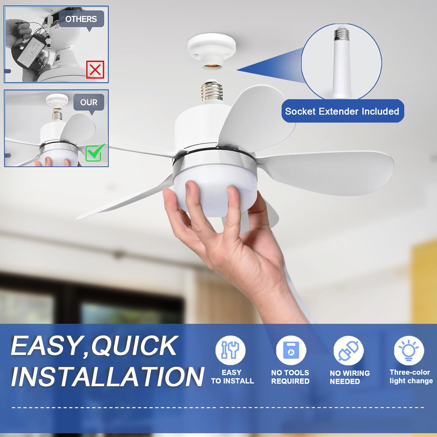 リモコン付きソケットファンライト、LED付き小型シーリングフ - Home Lighting And Decor のレビューと価格