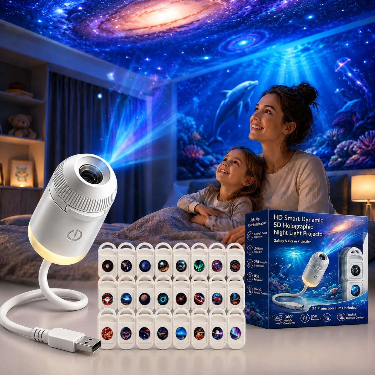 HDスマートダイナミック5Dホログラフィックナイトライトプロ - Home Lighting And Decor のレビューと価格
