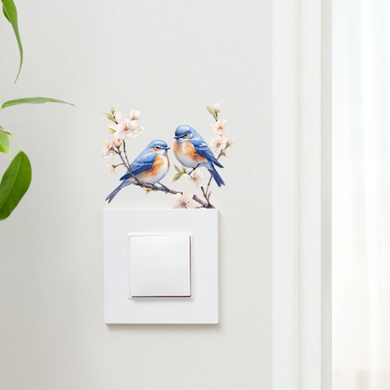 桜の枝に止まった鳥のライトスイッチステッカー、取り外し可能な - Lighting Decoration On Wall のレビューと価格