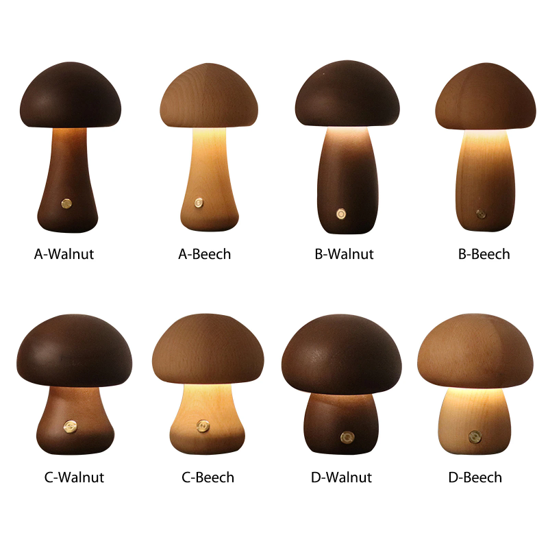 かわいいキノコ LED ナイトライト木製ベッドサイドテーブル - Mushroom Table Lamp のレビューと価格