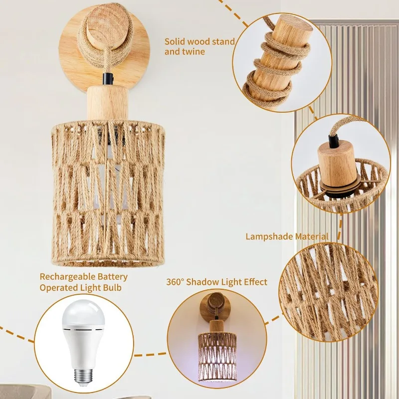 麻ロープデザインベッドヘッドウォールランプ円筒形ウォールライ - Lighting Decoration On Wall のレビューと価格