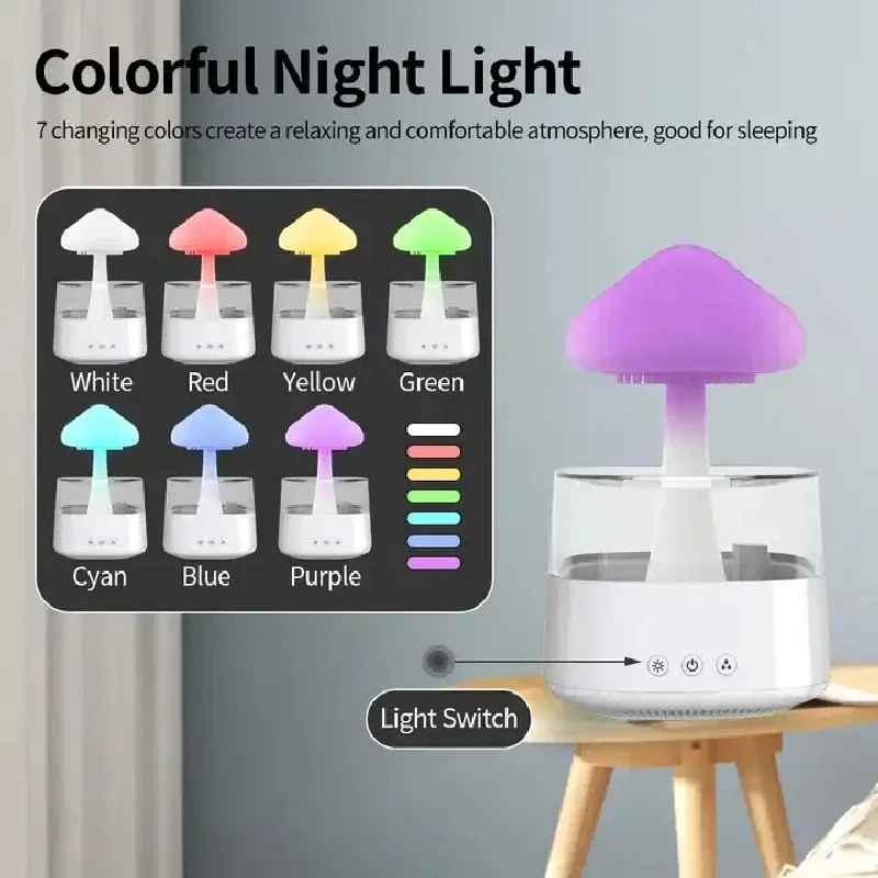 雲と雨滴加湿器 カラフルなキノコの雨林アロマセラピーマシン  - Mushroom Table Lamp のレビューと価格