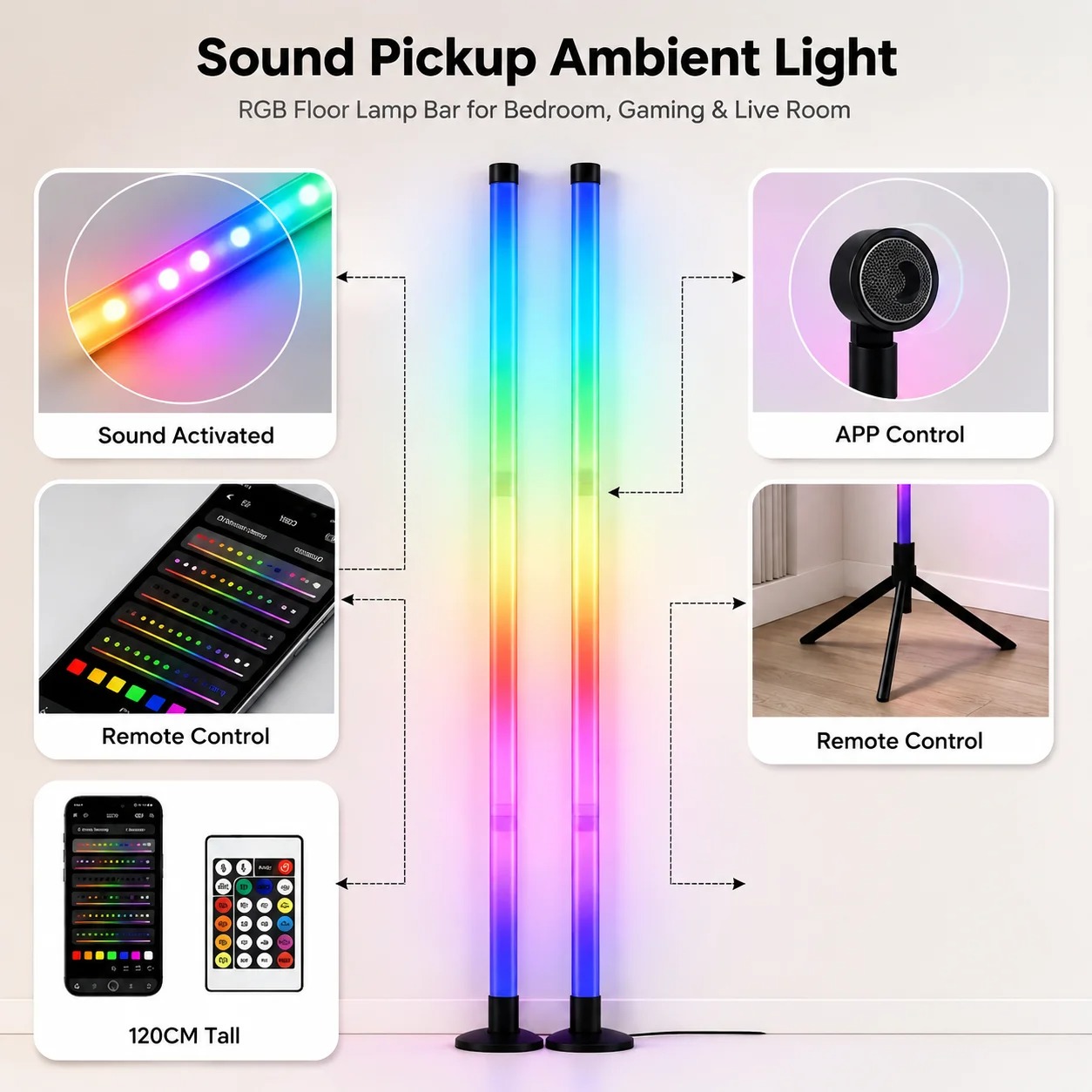 2個セット 120CM RGBフロアランプ、音に反応するLE - Home Lighting And Decor のレビューと価格