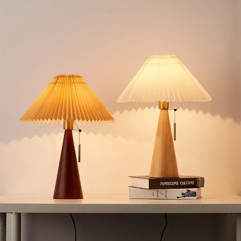 レトロプリーツテーブルランプ北欧無垢材ライト研究読書用寝室の - Home Lighting And Decor のレビューと価格