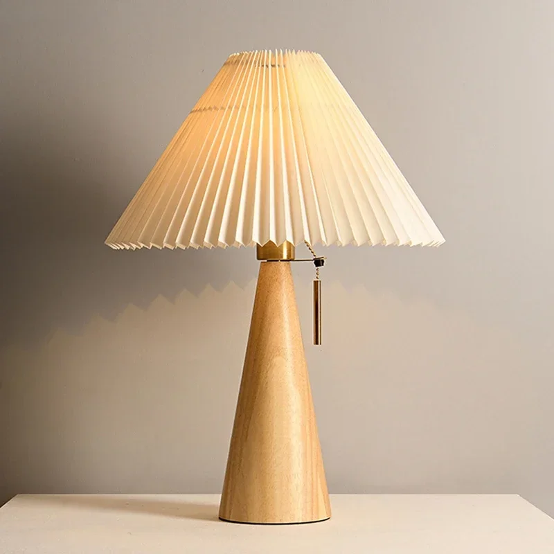 レトロプリーツテーブルランプ北欧無垢材ライト研究読書用寝室の - Home Lighting And Decor のレビューと価格